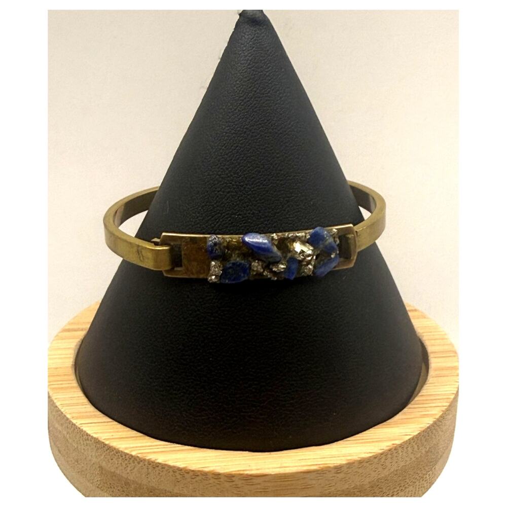 Marly Moretti Designer Brass Bracelet W/Lapis Lazuli & Pyrite